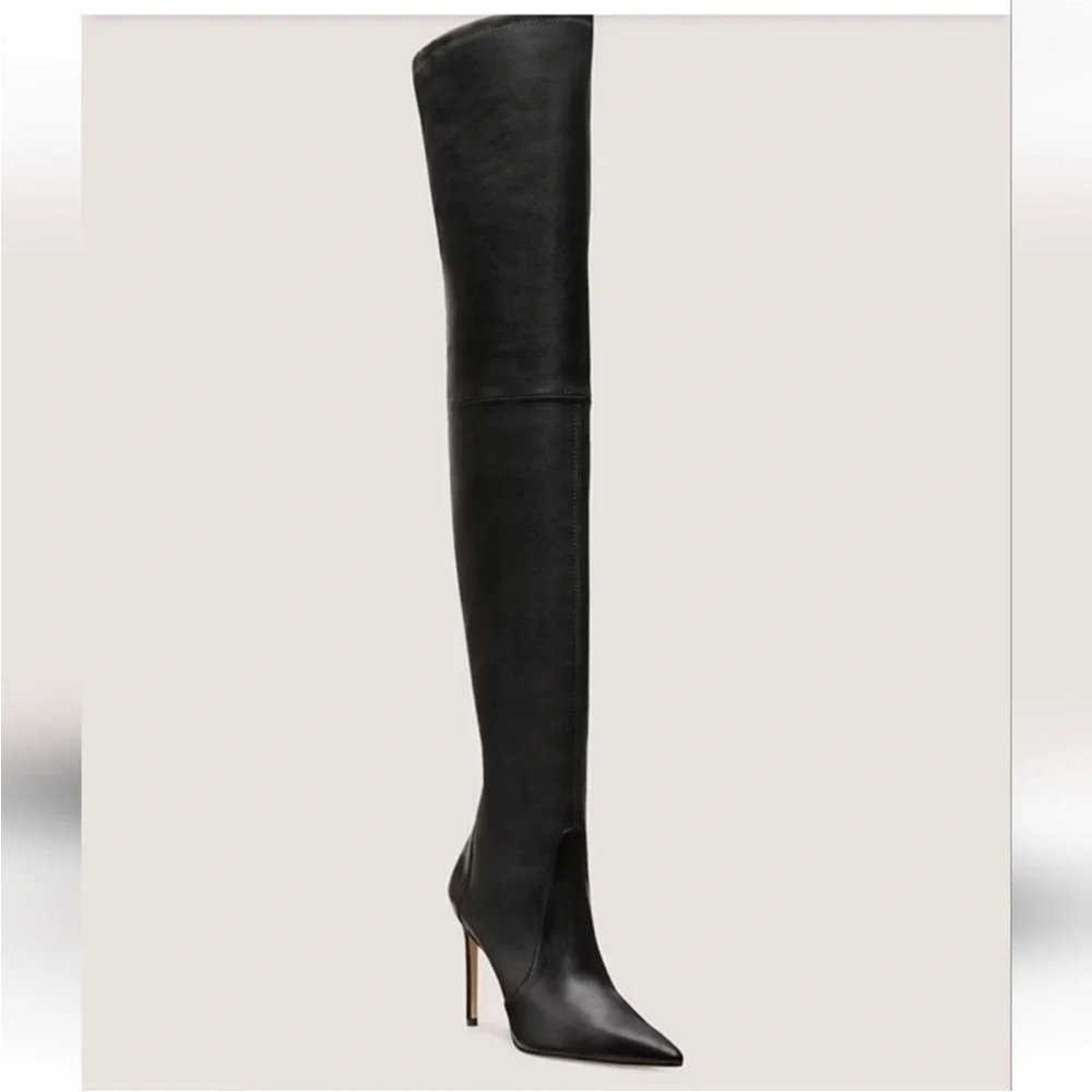 Stuart Weitzman Boots Ultrastuart 100 MM Thigh High Pointed Toe in Black Leather